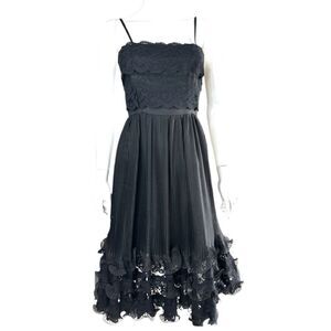 Jacqueline Lechat Cannes France Black Lace Ruched Little Black Dress Small